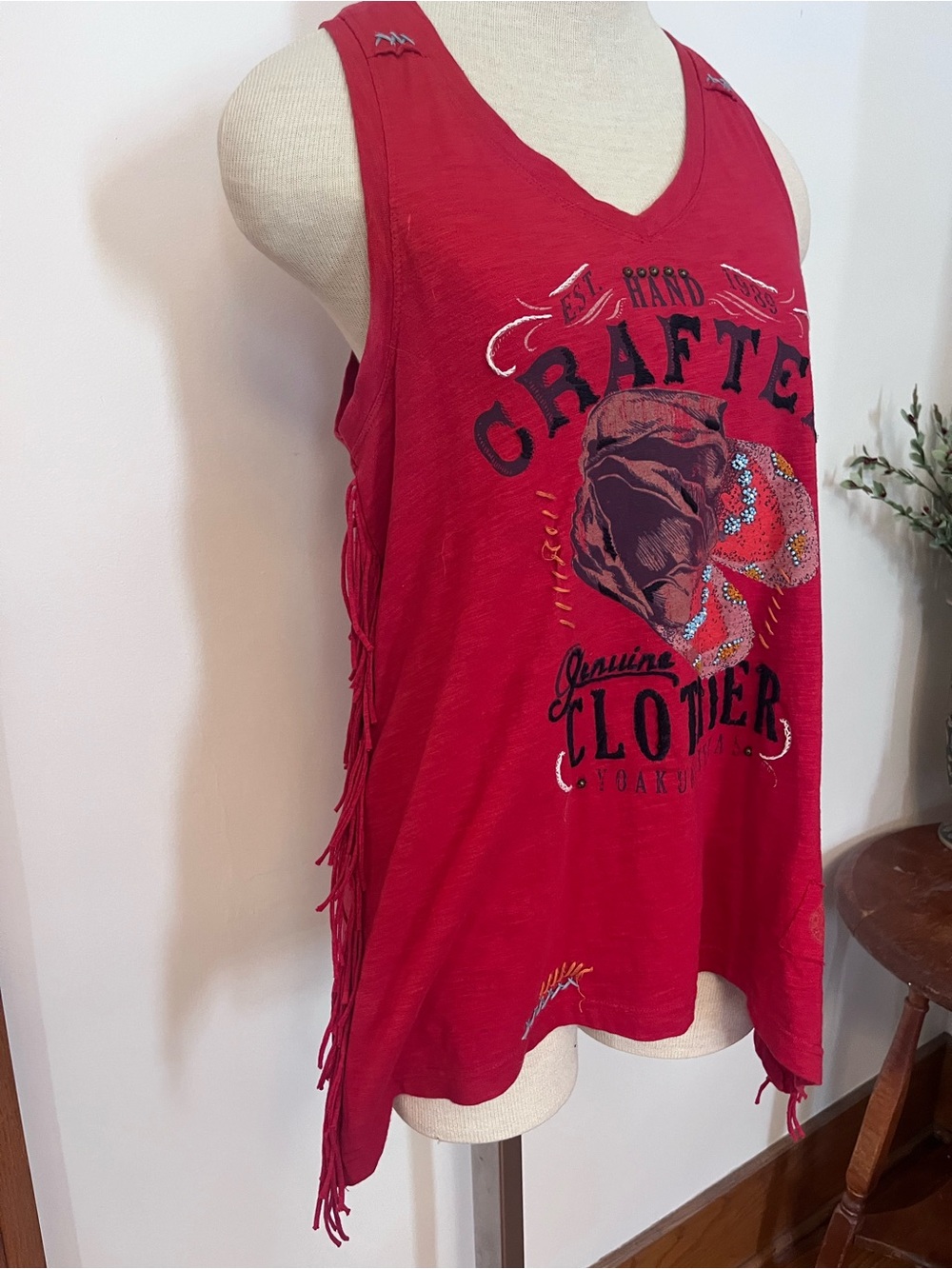 Double D Ranch Red Fringe Sleeveless Graphic Tank